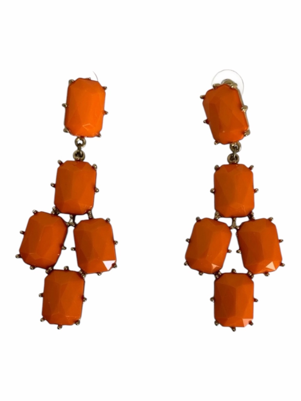 Vintage Orange Gold Tone Chandelier Dangle Drop Statement Earrings Retro Jewelry